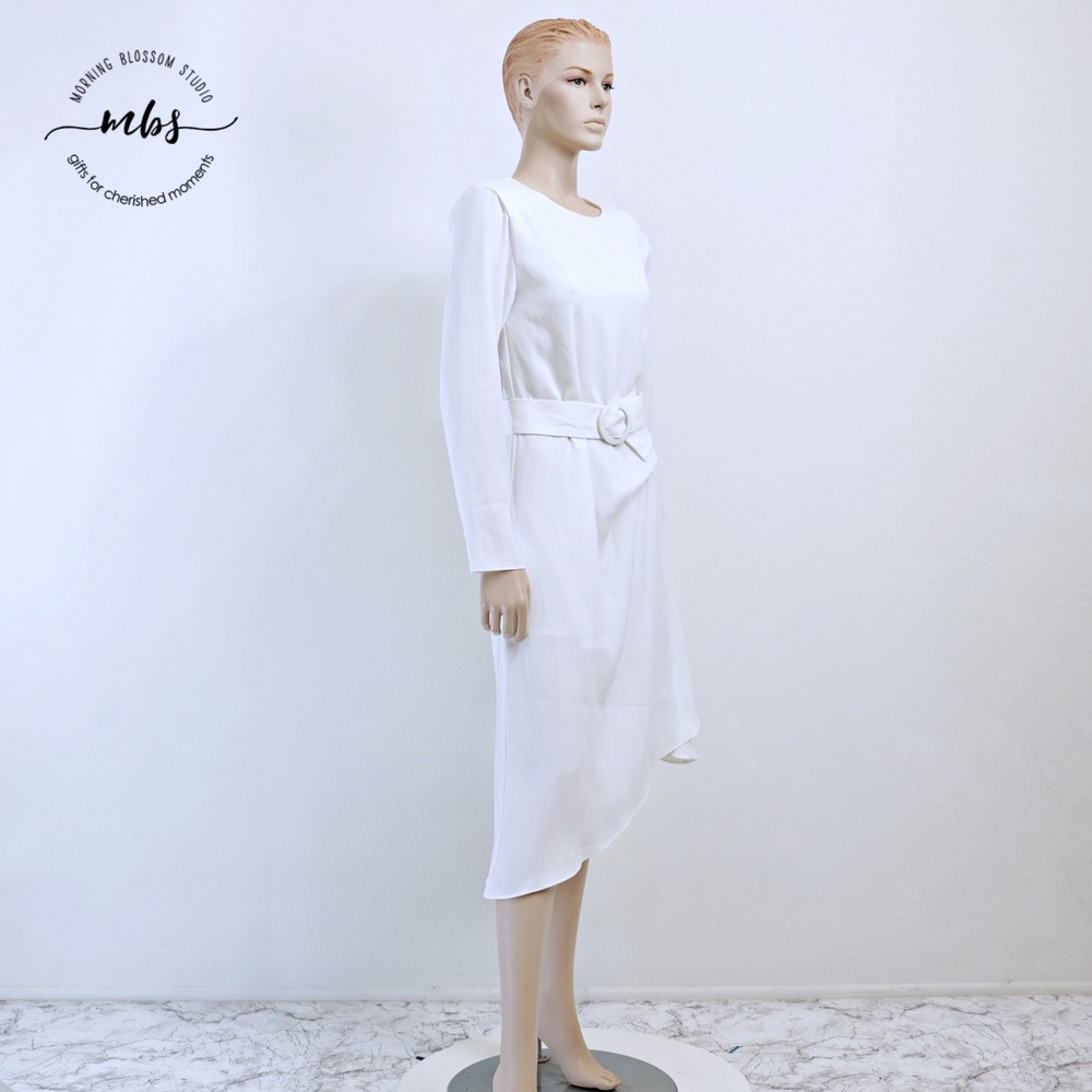 NWT Stelen Wrap Tie Asymmetric Minimalist Midi Dress White Women XS